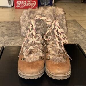 Chunky Faux Fur Microsuede Womens Boots